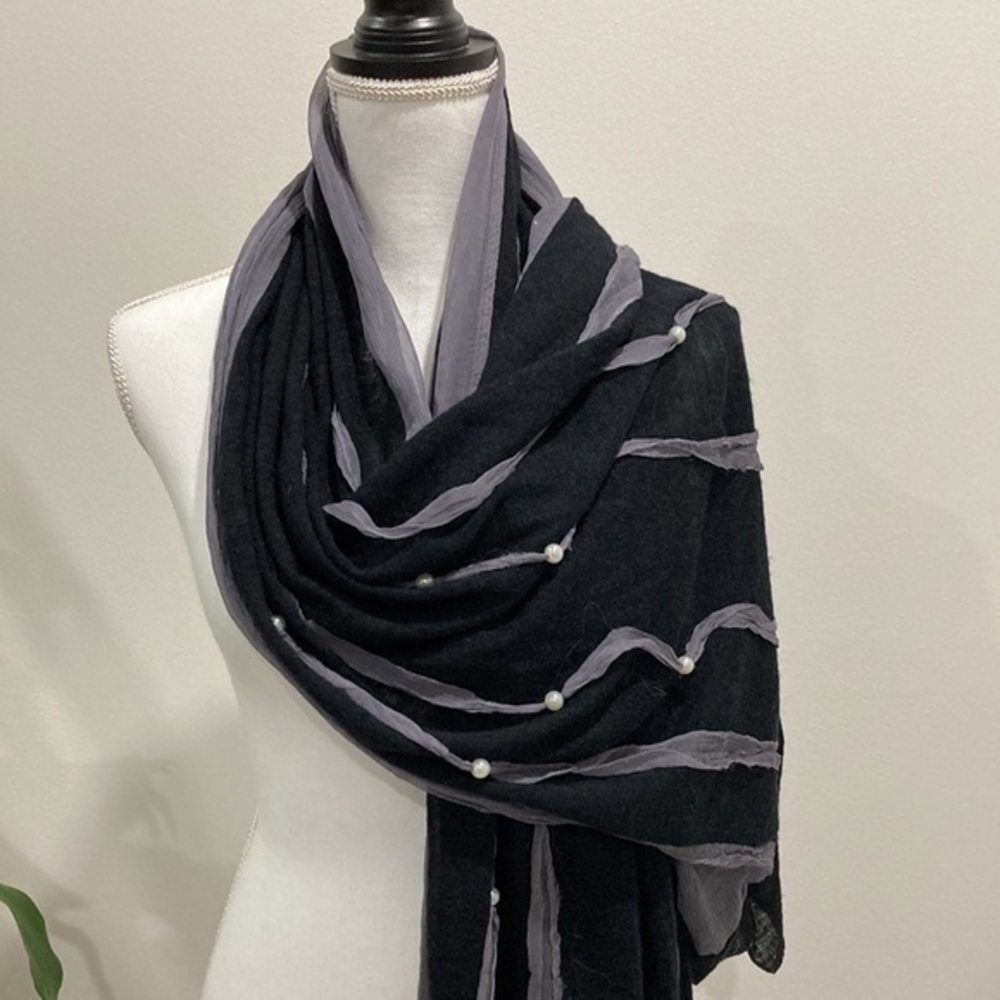 Black scarf embellished with pearls